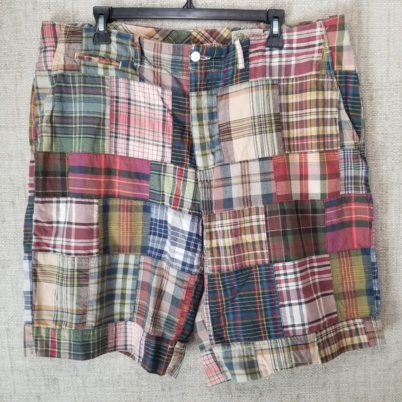 Polo Ralph Lauren Other - POLO RALPH LAUREN- Vintage Mens 38”X10” India Madras Patchwork Button Fly Shorts